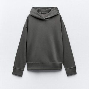 ZARA SLIGHTLY CROPPED HOODED SWEATSHIRT CHARCOAL GRAY WOMENS SIZE M